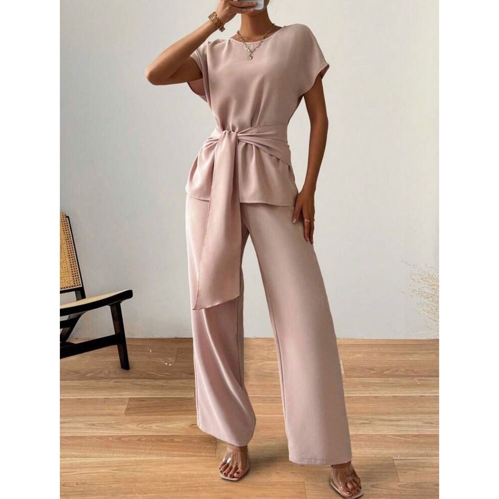 Shein Clasi Women's Batwing Sleeve Dusty Pink Blouse and Wide Leg Pants Set XL - Picture 4 of 11